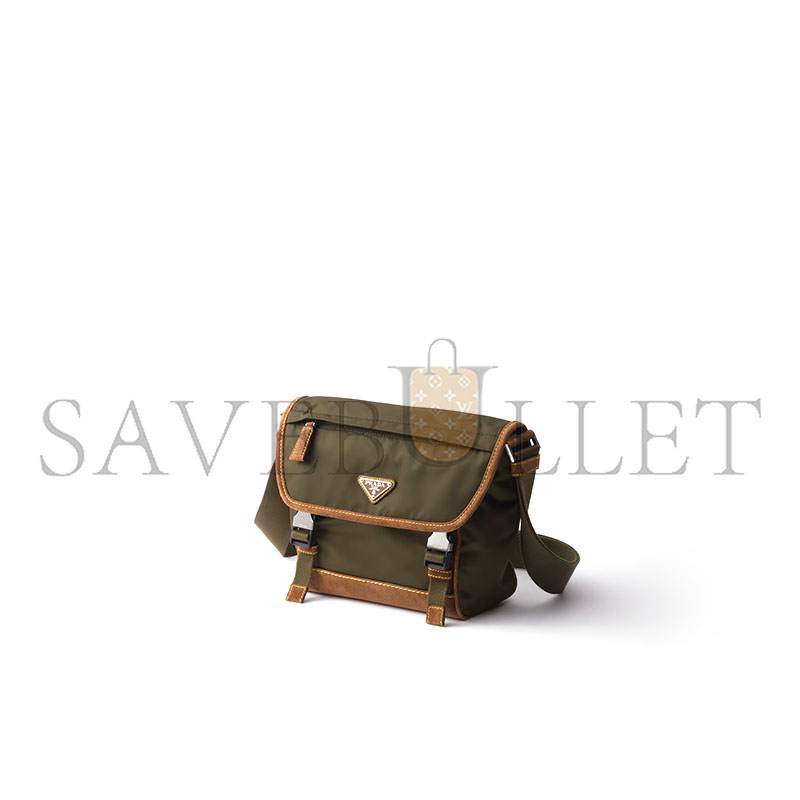 Pra*a medium re-nylon and suede shoulder bag 2vd066 (20*19*10cm)